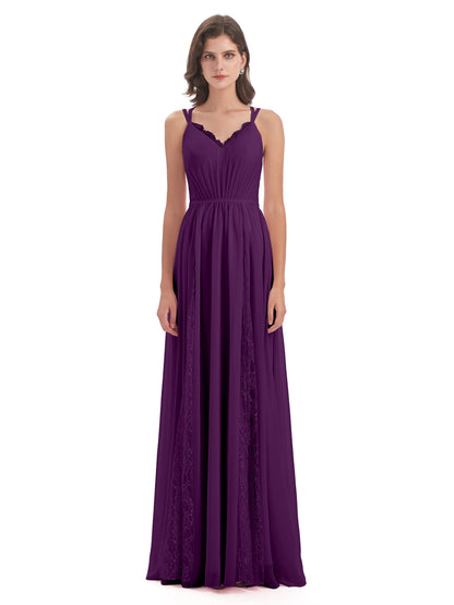 Nathalia Floor Length V-neck Chiffon Bridesmaid Dresses