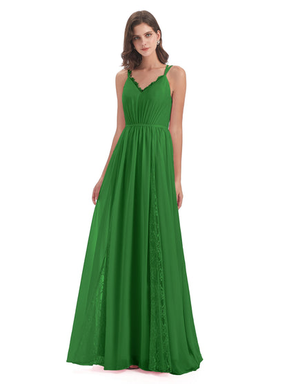 Nathalia Floor Length V-neck Chiffon Bridesmaid Dresses