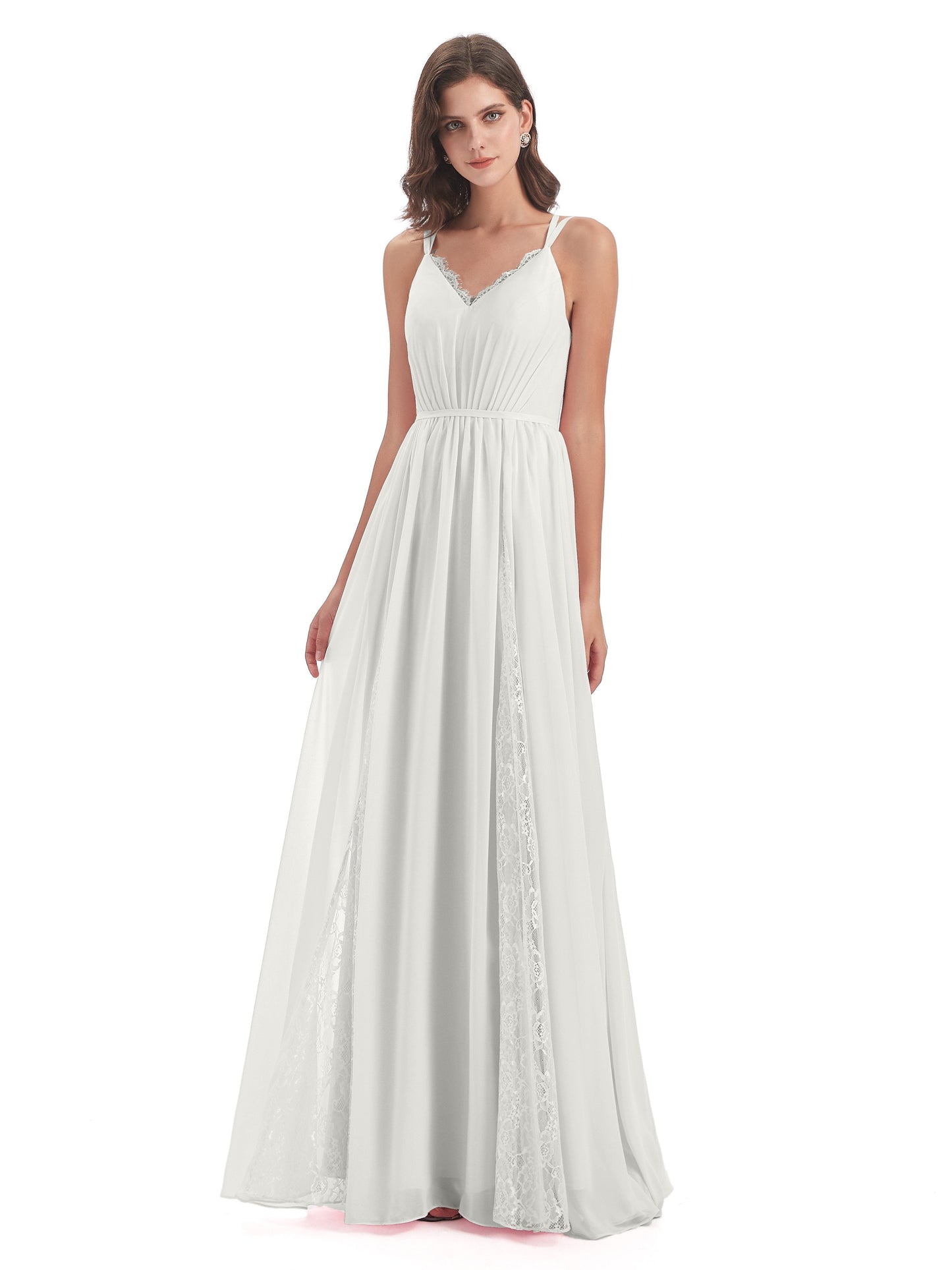 Nathalia Floor Length V-neck Chiffon Bridesmaid Dresses
