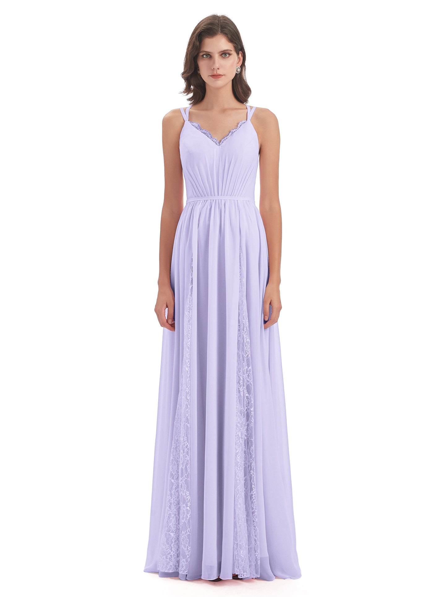 Nathalia Floor Length V-neck Chiffon Bridesmaid Dresses