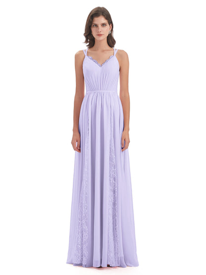 Nathalia Floor Length V-neck Chiffon Bridesmaid Dresses
