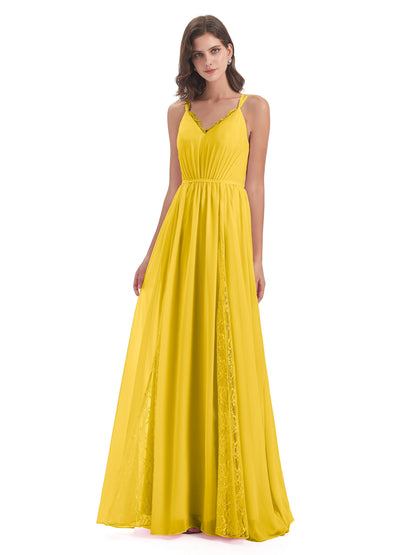 Nathalia Floor Length V-neck Chiffon Bridesmaid Dresses