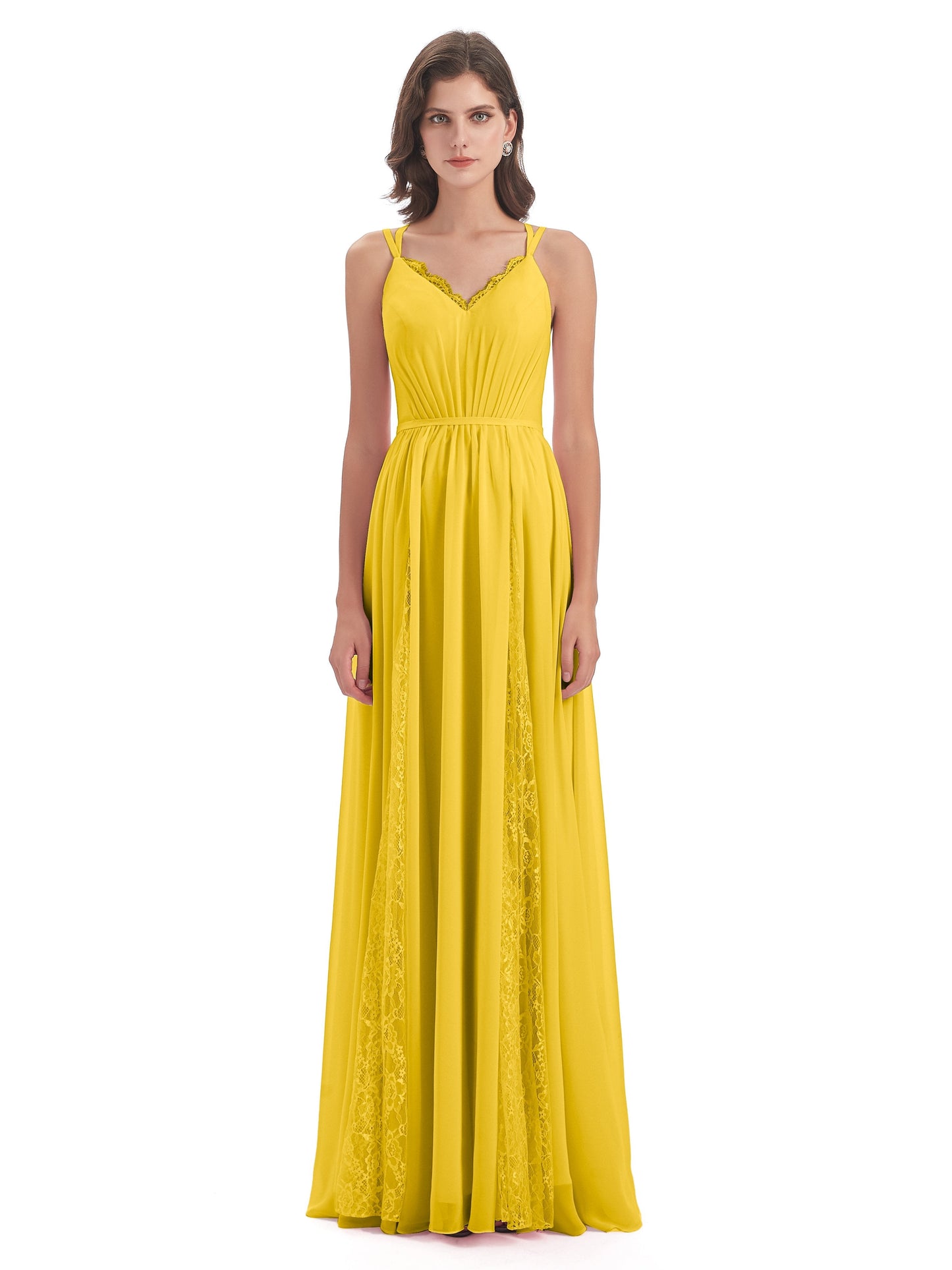 Nathalia Floor Length V-neck Chiffon Bridesmaid Dresses