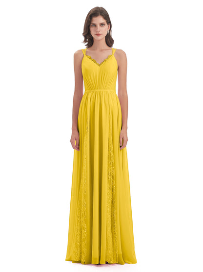 Nathalia Floor Length V-neck Chiffon Bridesmaid Dresses