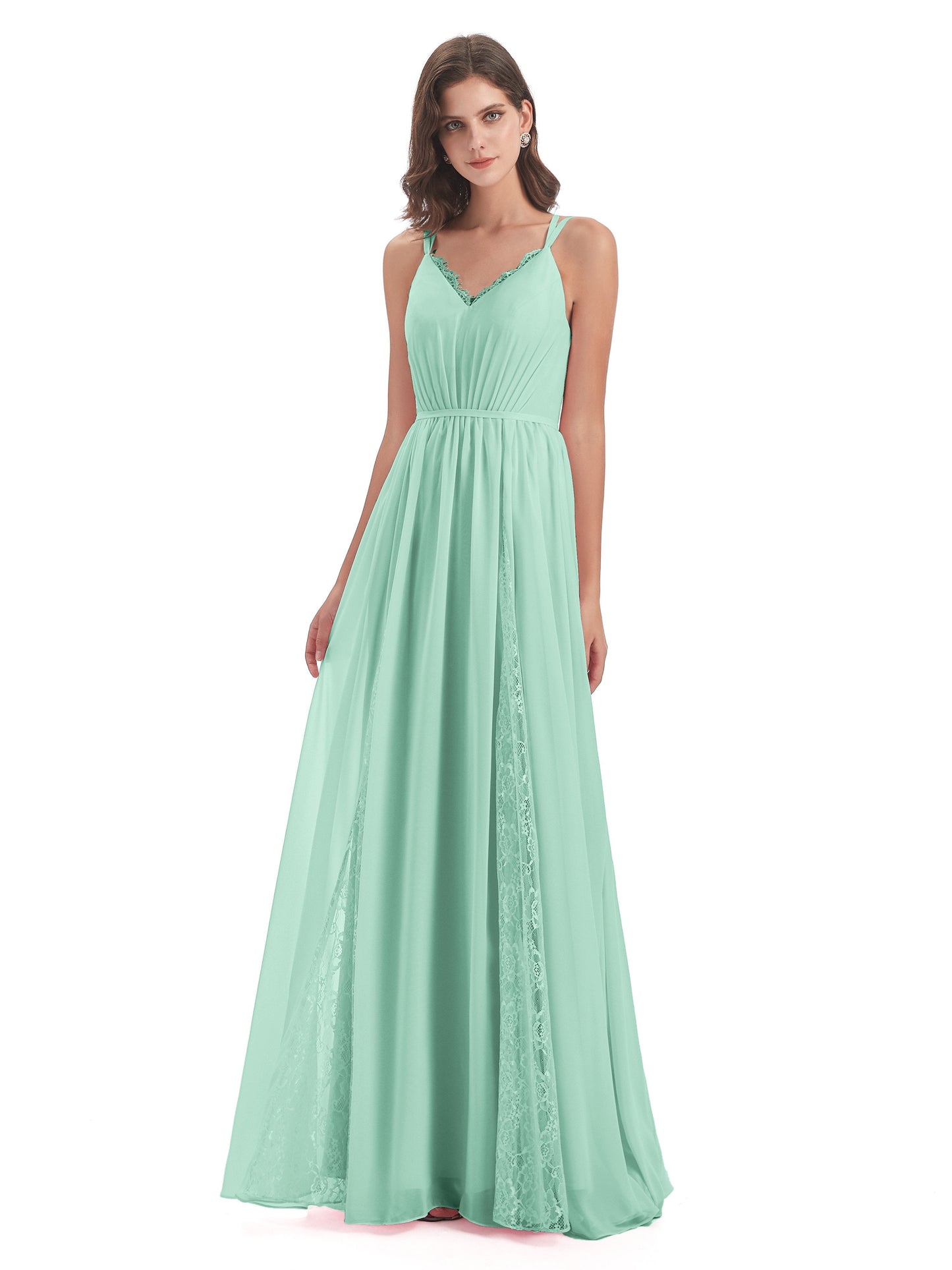 Nathalia Floor Length V-neck Chiffon Bridesmaid Dresses