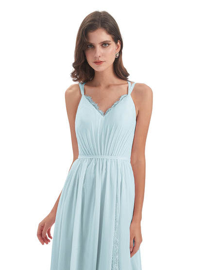 Nathalia Floor Length V-neck Chiffon Bridesmaid Dresses
