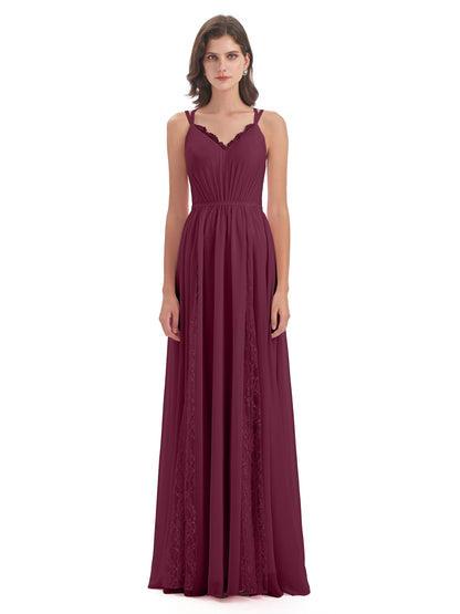 Nathalia Floor Length V-neck Chiffon Bridesmaid Dresses