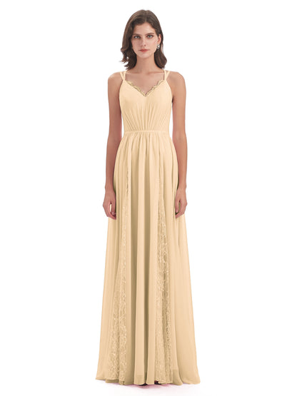 Nathalia Floor Length V-neck Chiffon Bridesmaid Dresses