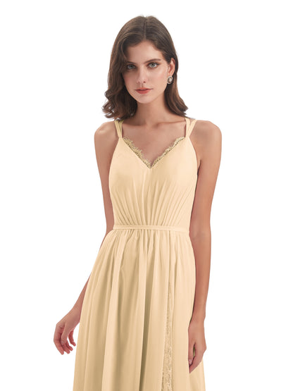 Nathalia Floor Length V-neck Chiffon Bridesmaid Dresses