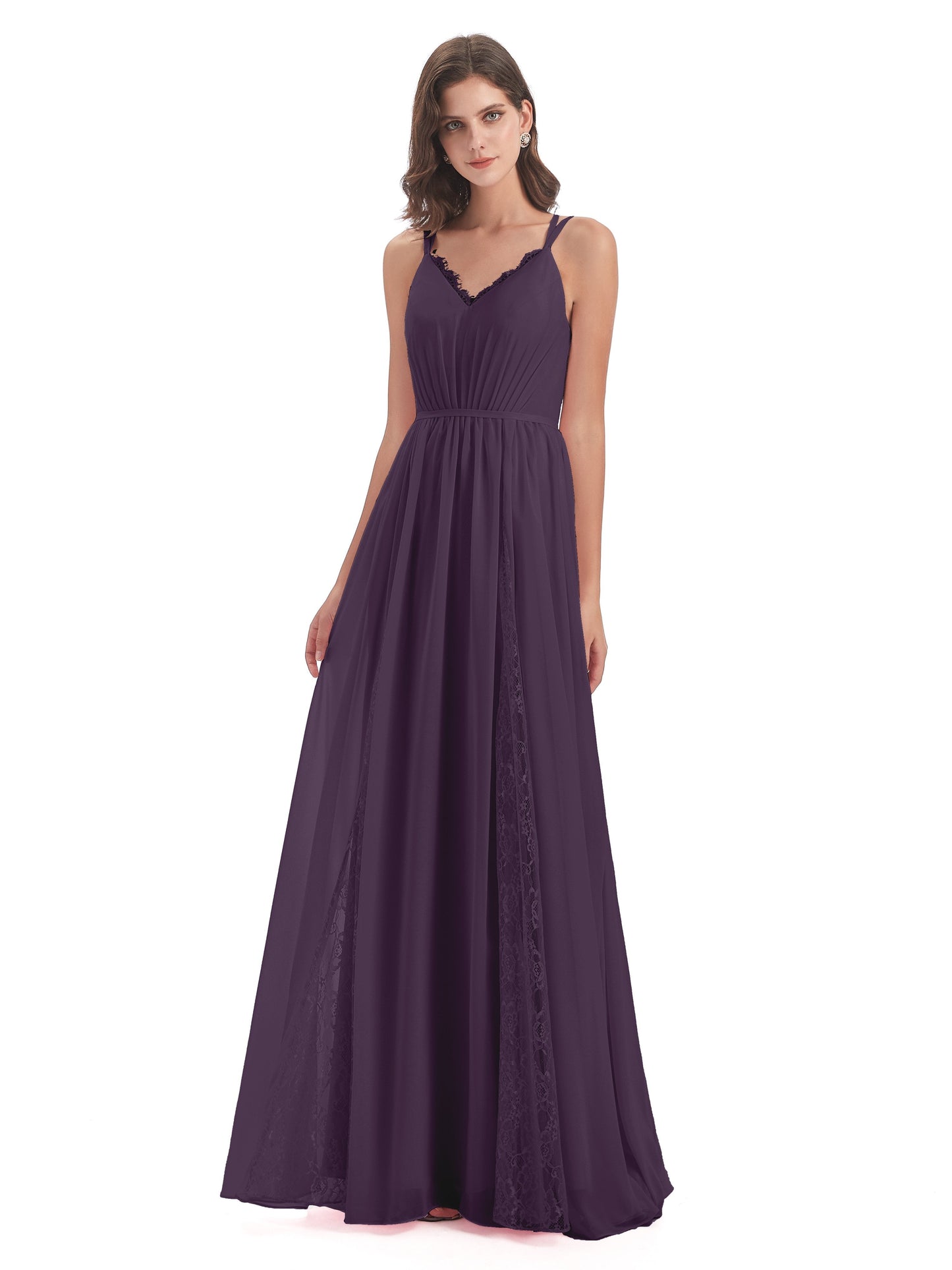 Nathalia Floor Length V-neck Chiffon Bridesmaid Dresses