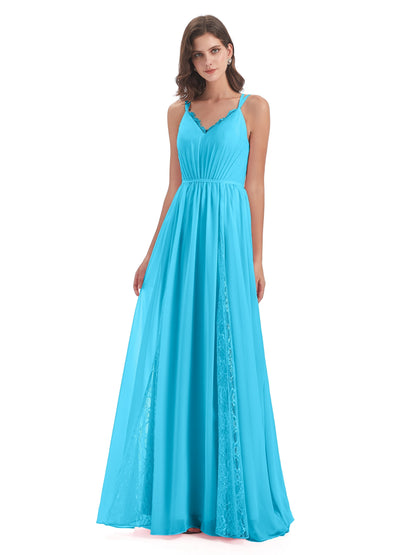 Nathalia Floor Length V-neck Chiffon Bridesmaid Dresses
