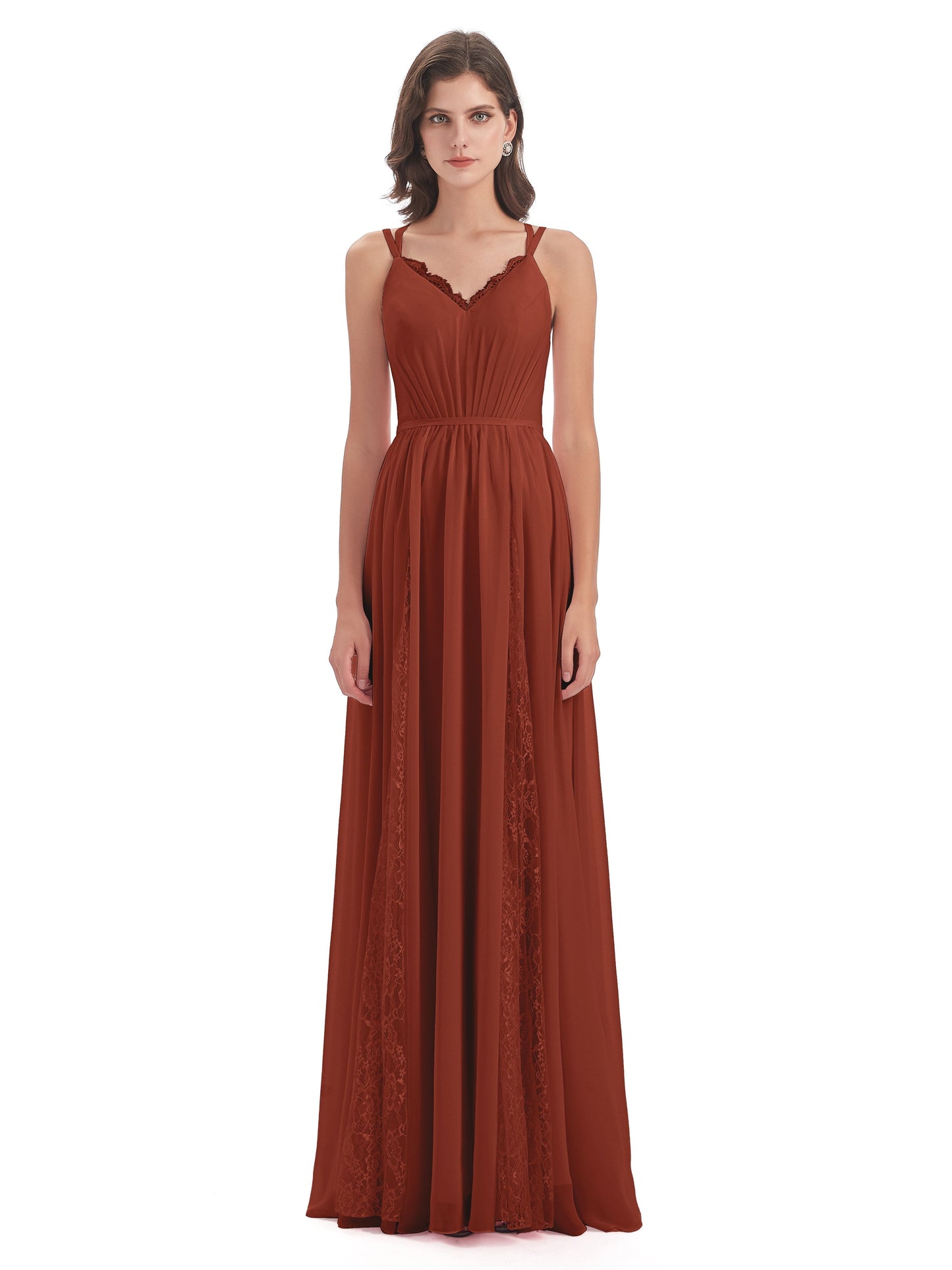 Nathalia Floor Length V-neck Chiffon Bridesmaid Dresses
