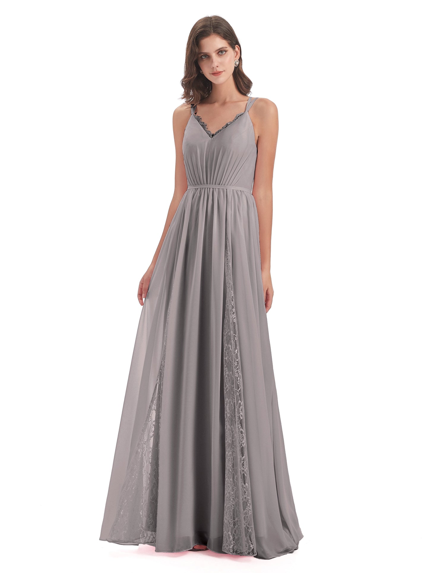 Nathalia Floor Length V-neck Chiffon Bridesmaid Dresses