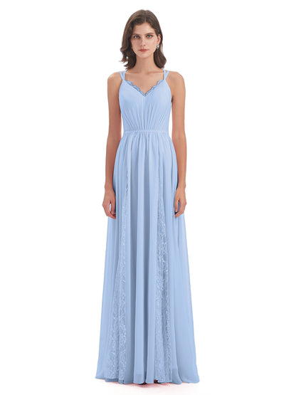 Nathalia Floor Length V-neck Chiffon Bridesmaid Dresses