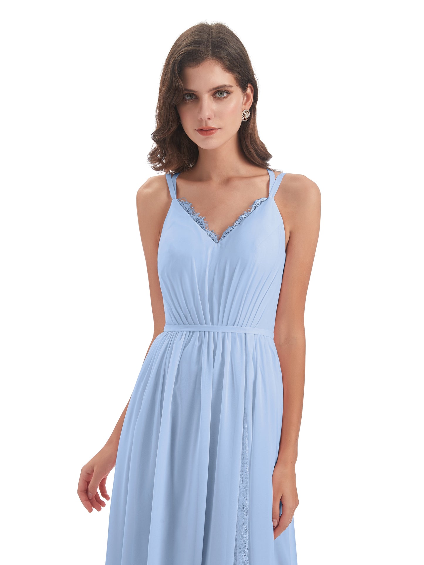 Nathalia Floor Length V-neck Chiffon Bridesmaid Dresses