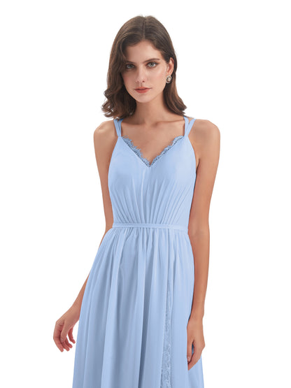 Nathalia Floor Length V-neck Chiffon Bridesmaid Dresses