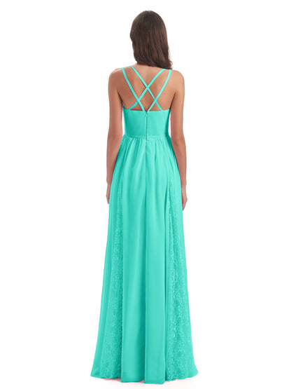 Nathalia Floor Length V-neck Chiffon Bridesmaid Dresses