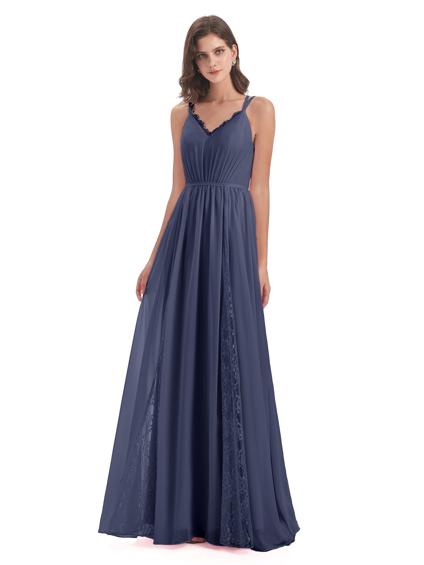Nathalia Floor Length V-neck Chiffon Bridesmaid Dresses