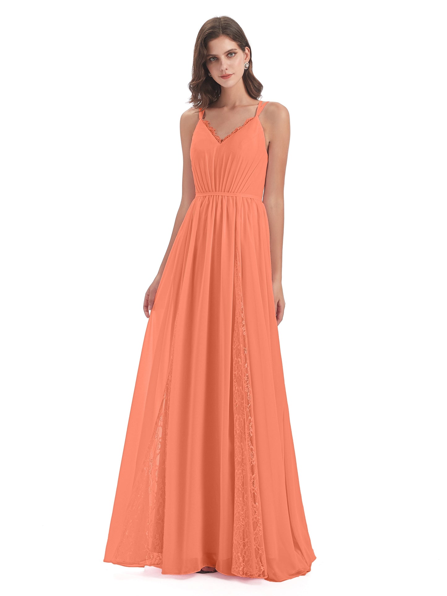 Nathalia Floor Length V-neck Chiffon Bridesmaid Dresses