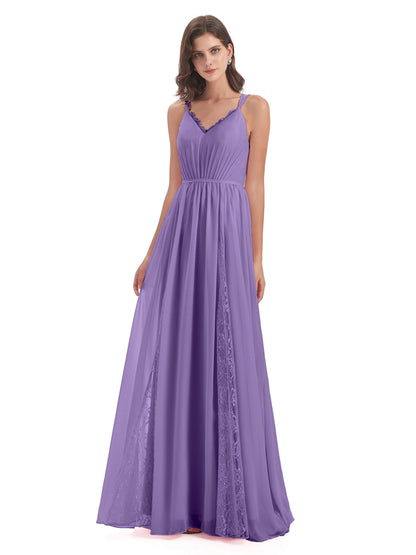 Nathalia Floor Length V-neck Chiffon Bridesmaid Dresses
