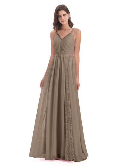 Nathalia Floor Length V-neck Chiffon Bridesmaid Dresses