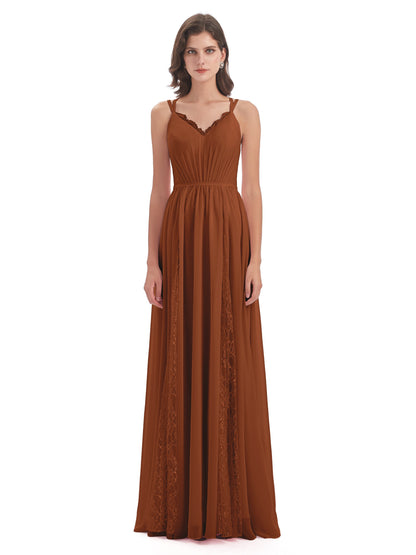 Nathalia Floor Length V-neck Chiffon Bridesmaid Dresses