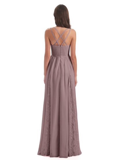 Nathalia Floor Length V-neck Chiffon Bridesmaid Dresses