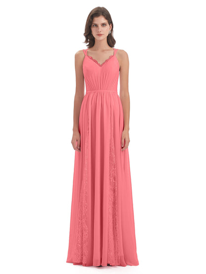 Nathalia Floor Length V-neck Chiffon Bridesmaid Dresses