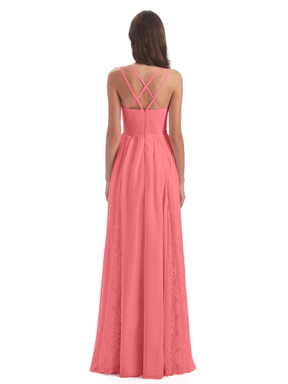 Nathalia Floor Length V-neck Chiffon Bridesmaid Dresses