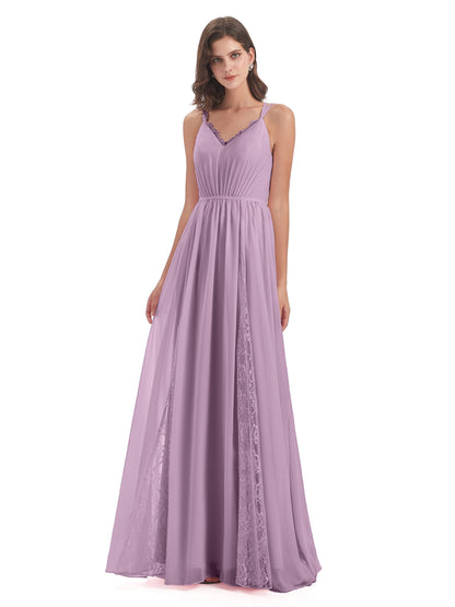 Nathalia Floor Length V-neck Chiffon Bridesmaid Dresses