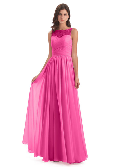 Naya Floor Length Illusion Lace Bridesmaid Dresses