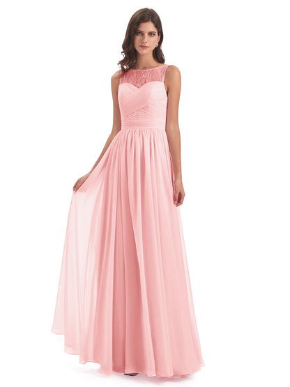 Naya Floor Length Illusion Lace Bridesmaid Dresses