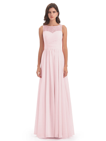 Naya Floor Length Illusion Lace Bridesmaid Dresses