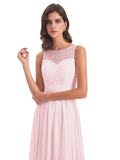 Naya Floor Length Illusion Lace Bridesmaid Dresses