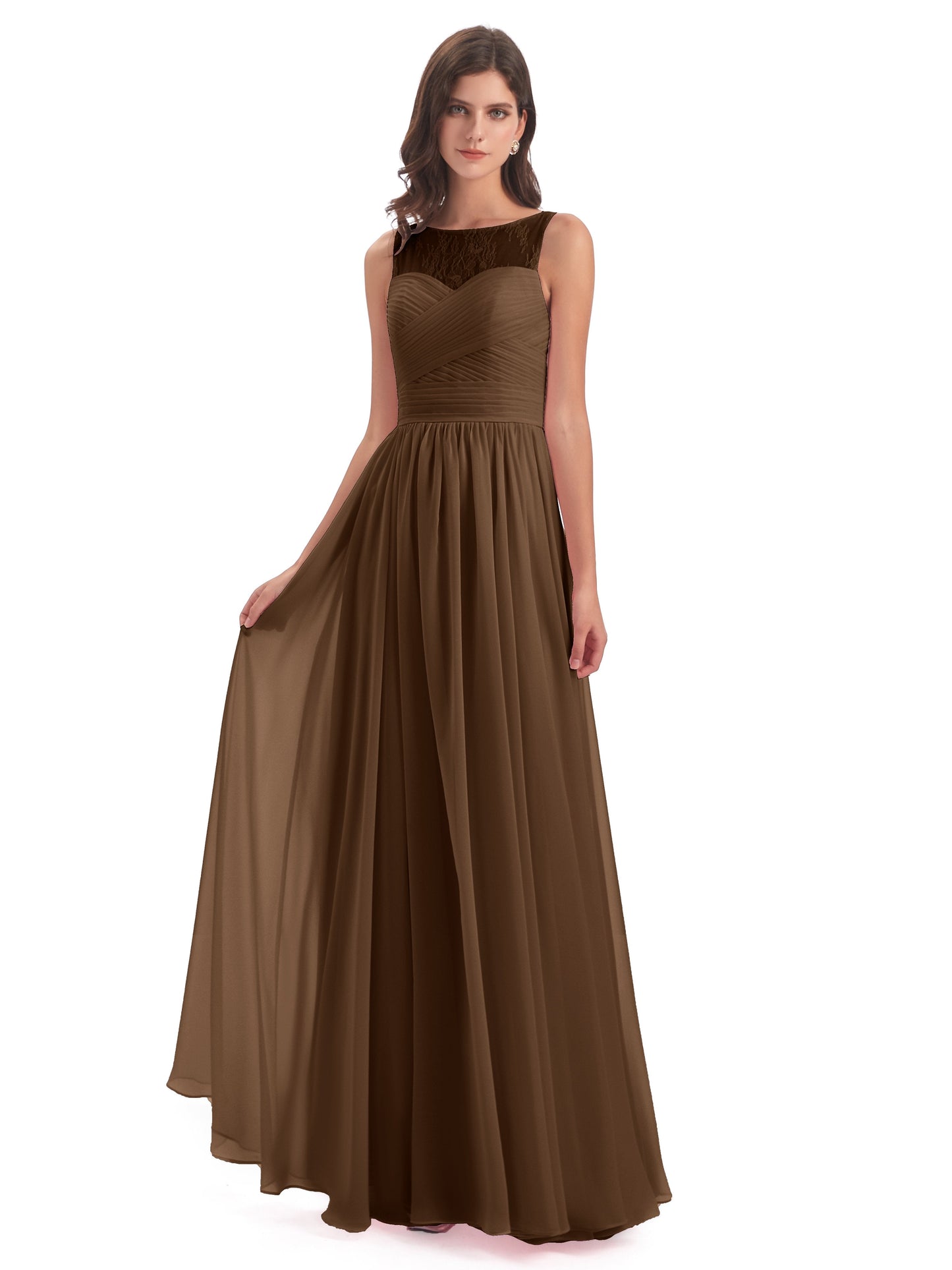Naya Floor Length Illusion Lace Bridesmaid Dresses
