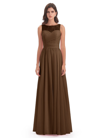 Naya Floor Length Illusion Lace Bridesmaid Dresses
