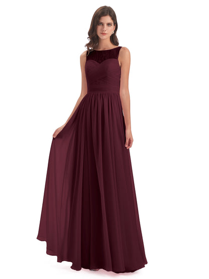 Naya Floor Length Illusion Lace Bridesmaid Dresses