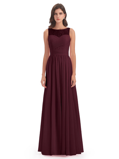 Naya Floor Length Illusion Lace Bridesmaid Dresses
