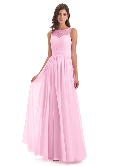 Naya Floor Length Illusion Lace Bridesmaid Dresses