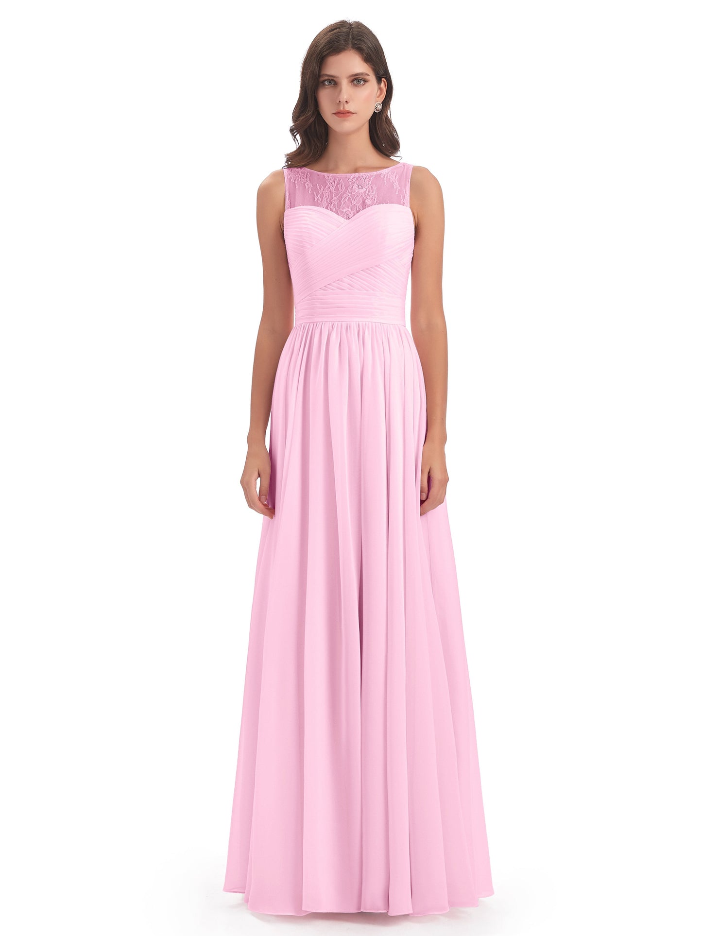 Naya Floor Length Illusion Lace Bridesmaid Dresses