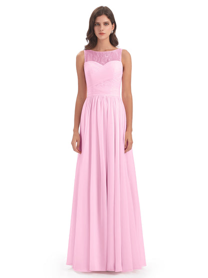 Naya Floor Length Illusion Lace Bridesmaid Dresses