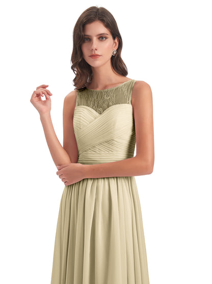 Naya Floor Length Illusion Lace Bridesmaid Dresses