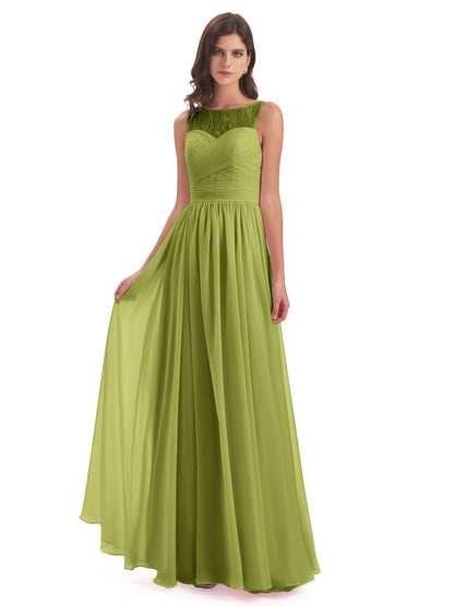 Naya Floor Length Illusion Lace Bridesmaid Dresses
