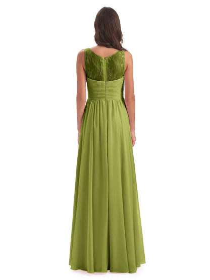 Naya Floor Length Illusion Lace Bridesmaid Dresses