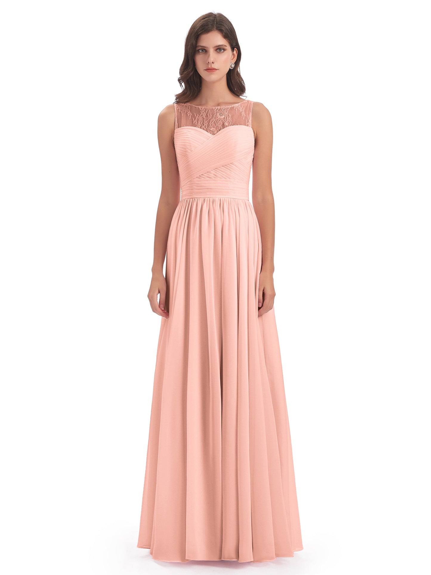 Naya Floor Length Illusion Lace Bridesmaid Dresses