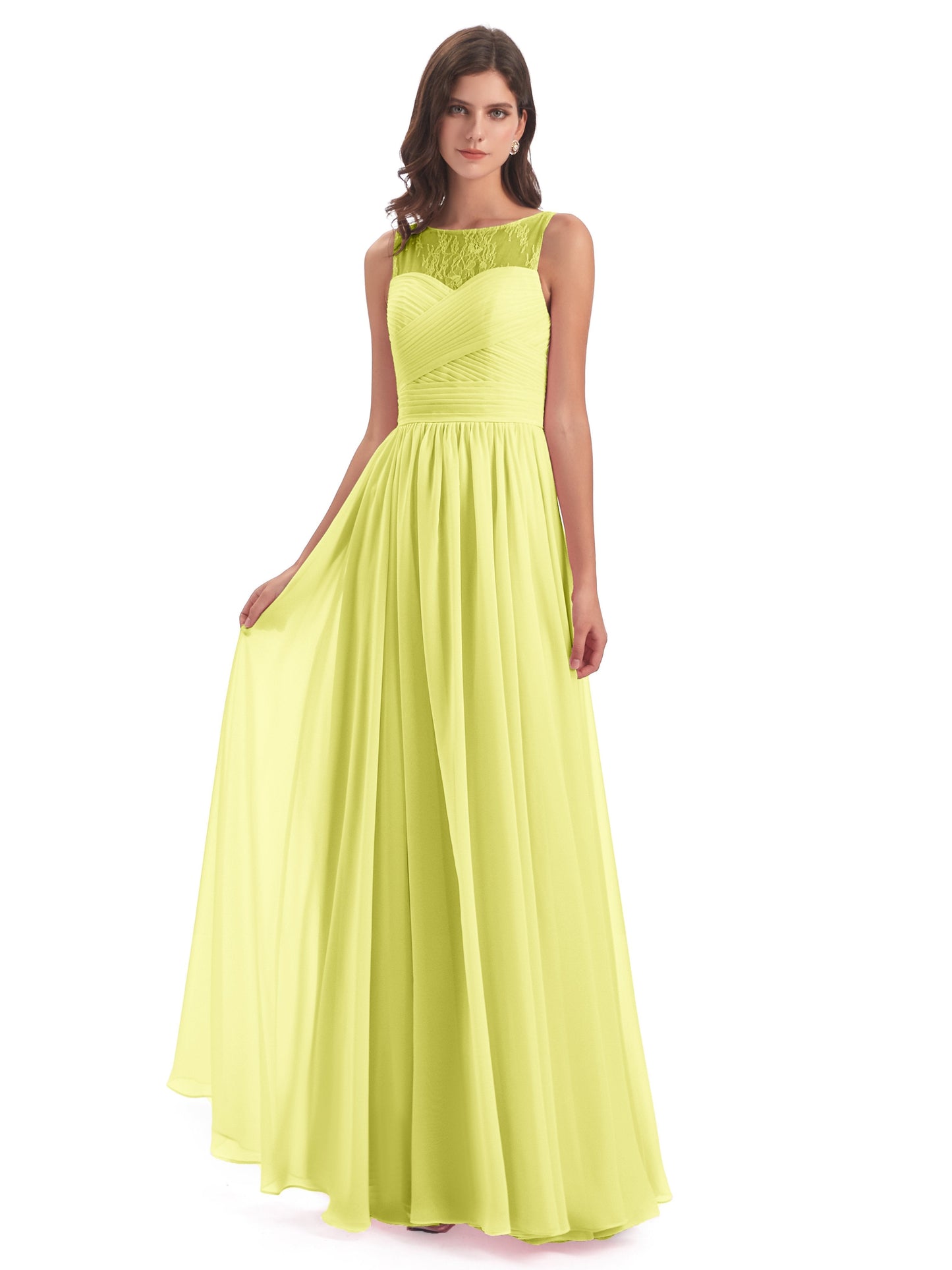 Naya Floor Length Illusion Lace Bridesmaid Dresses