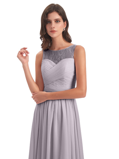 Naya Floor Length Illusion Lace Bridesmaid Dresses