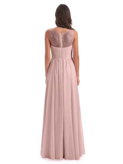 Naya Floor Length Illusion Lace Bridesmaid Dresses