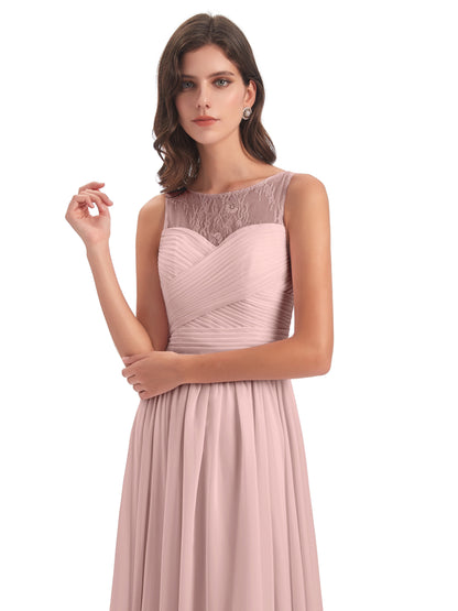 Naya Floor Length Illusion Lace Bridesmaid Dresses