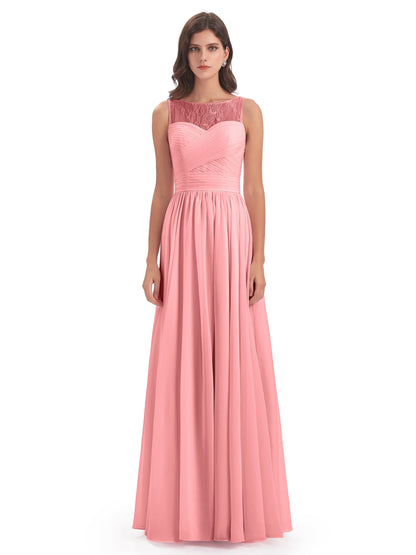 Naya Floor Length Illusion Lace Bridesmaid Dresses